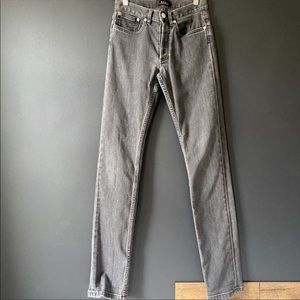 A.P.C. Gray washed button fly skinny jeans